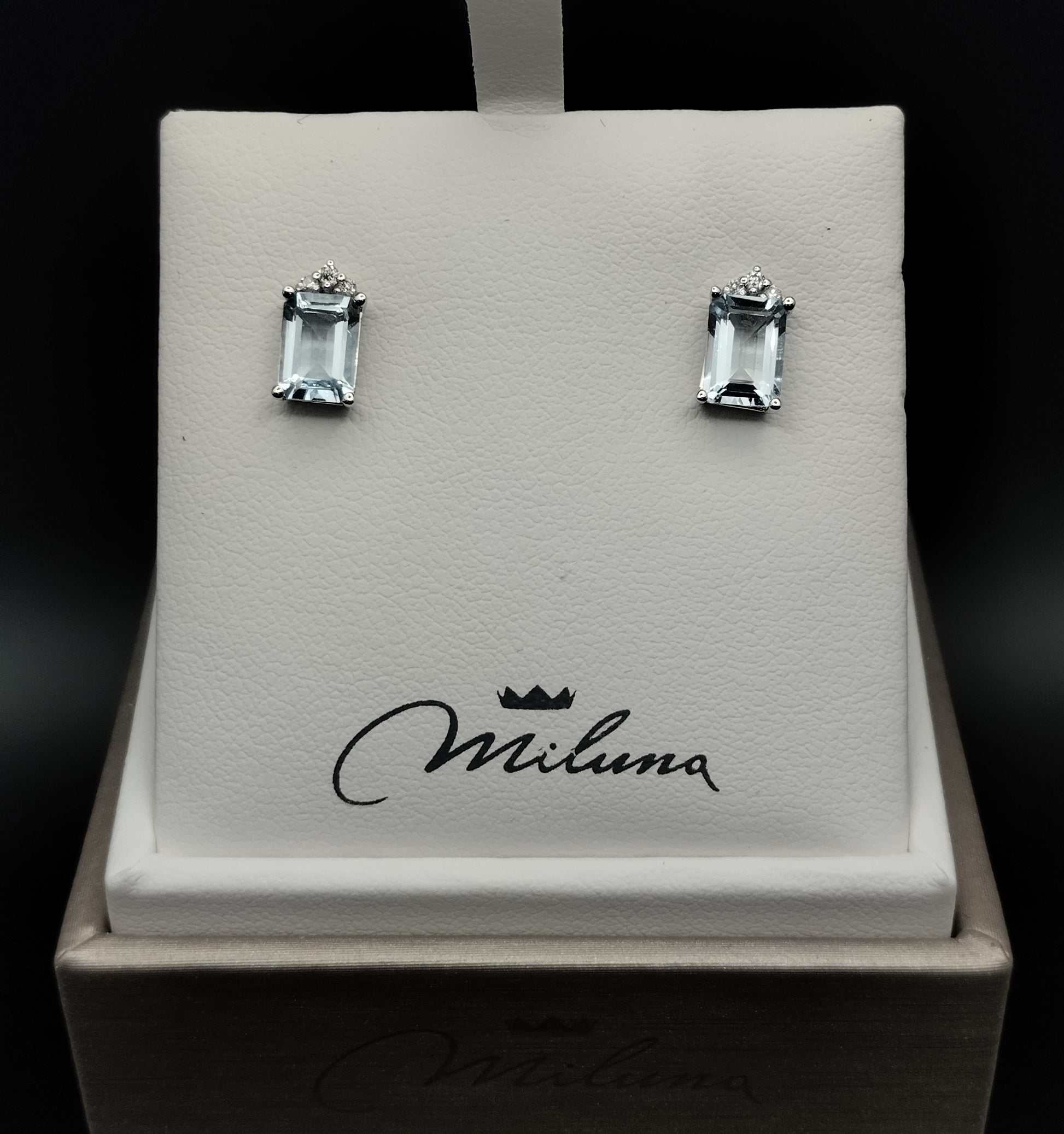 Orecchini Miluna in Oro Bianco con Diamanti e Acquamarine