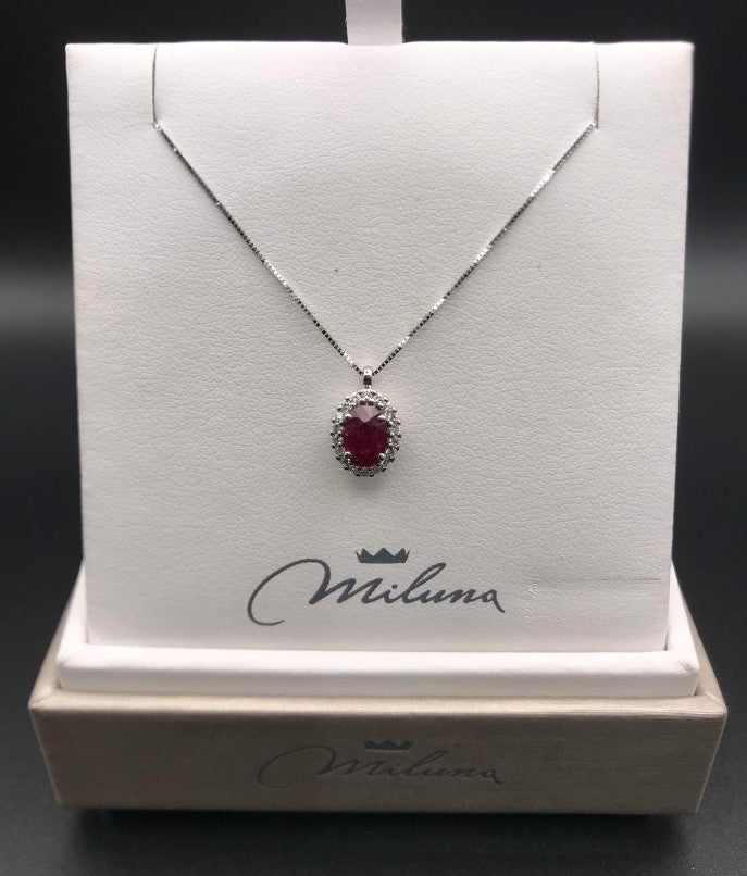 Collana Miluna in Oro Bianco con Diamanti e Rubino