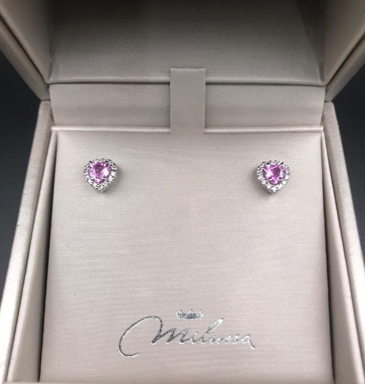 Orecchini Cuore Miluna in Oro Bianco con Diamanti e Zaffiri Rosa