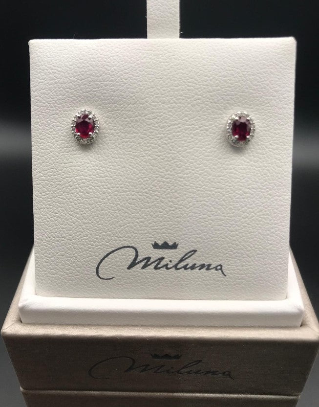 Orecchini Miluna in Oro Bianco con Diamanti e Rubini
