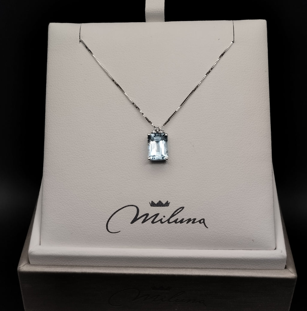 Collana Miluna in Oro Bianco con Diamanti e Acquamarina