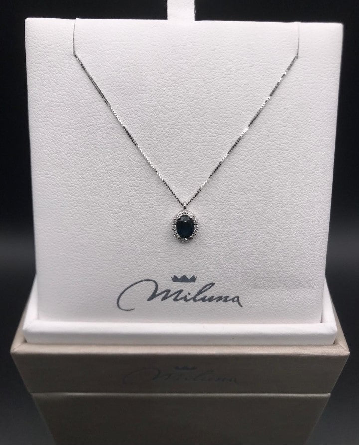 Collana Miluna in Oro Bianco con Diamanti e Zaffiro