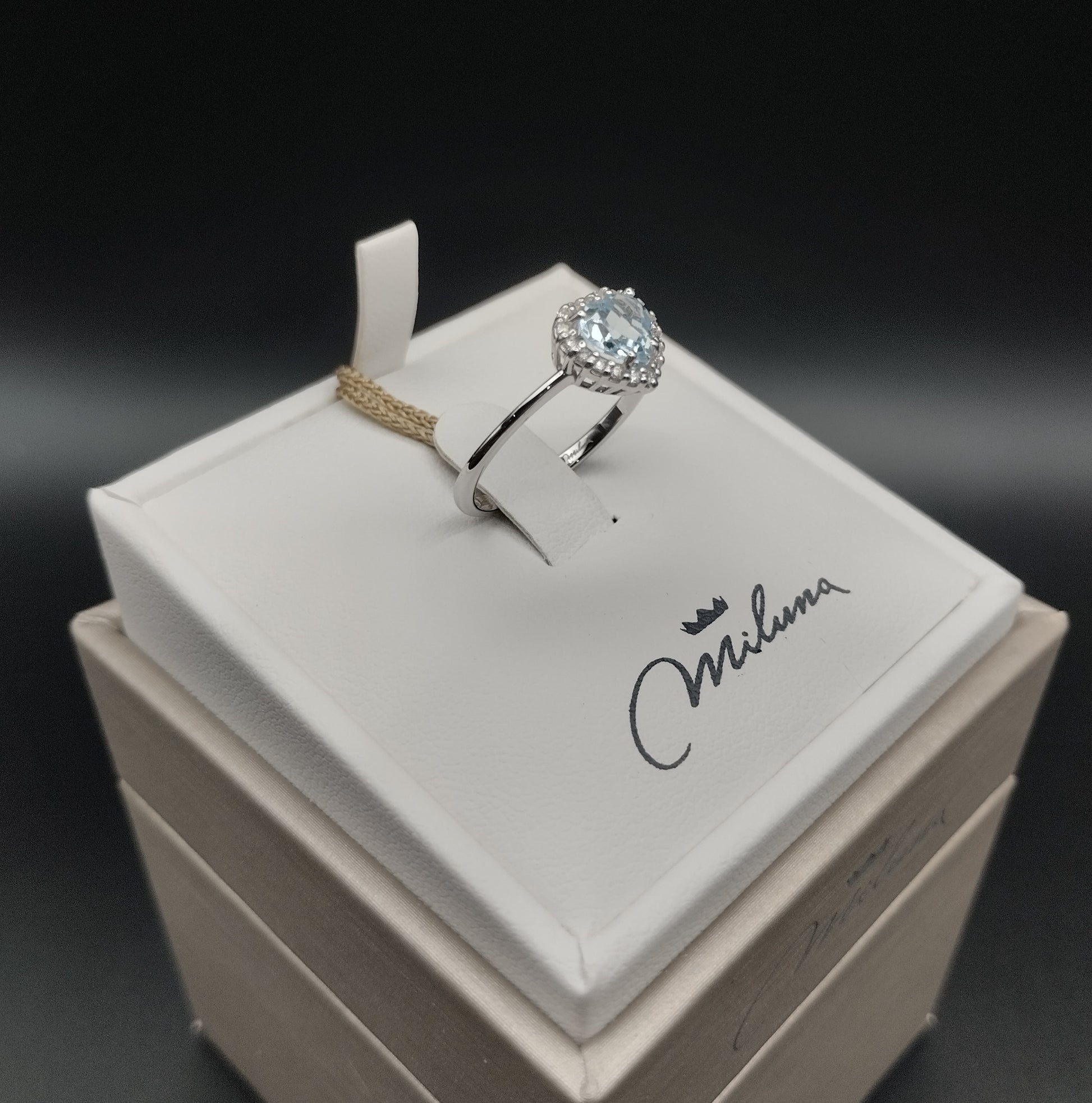 Anello Cuore Miluna in Oro Bianco con Diamanti e Acquamarina