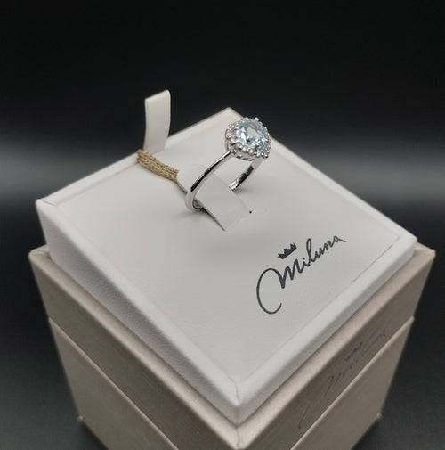 Anello Cuore Miluna in Oro Bianco con Diamanti e Acquamarina