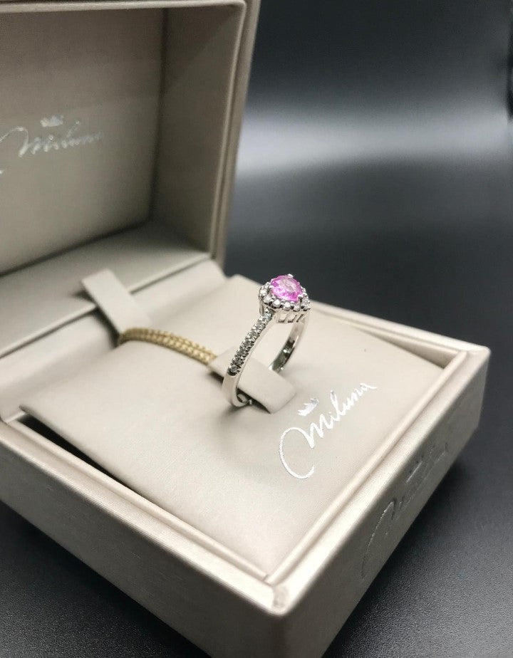 Anello Cuore Miluna in Oro Bianco con Diamanti e Zaffiro Rosa