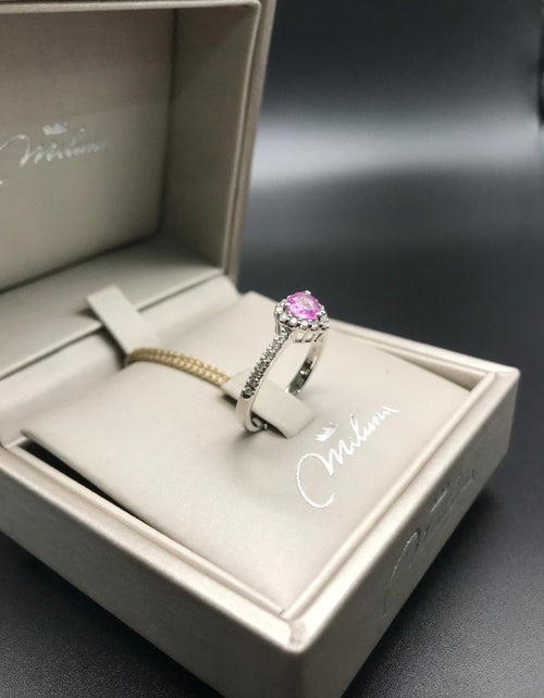 Anello Cuore Miluna in Oro Bianco con Diamanti e Zaffiro Rosa