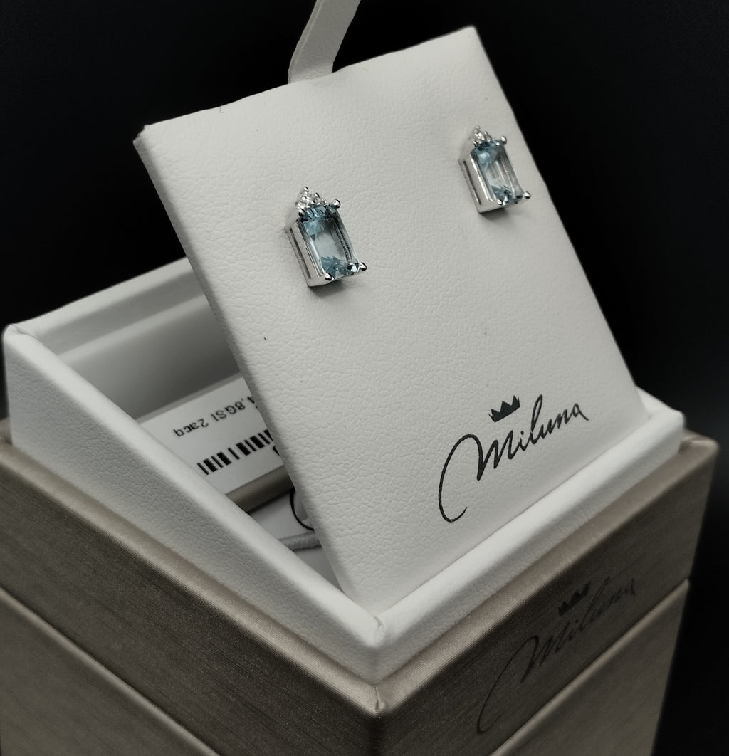 Orecchini Miluna in Oro Bianco con Diamanti e Acquamarine