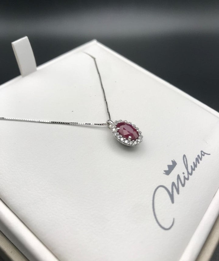 Collana Miluna in Oro Bianco con Diamanti e Rubino