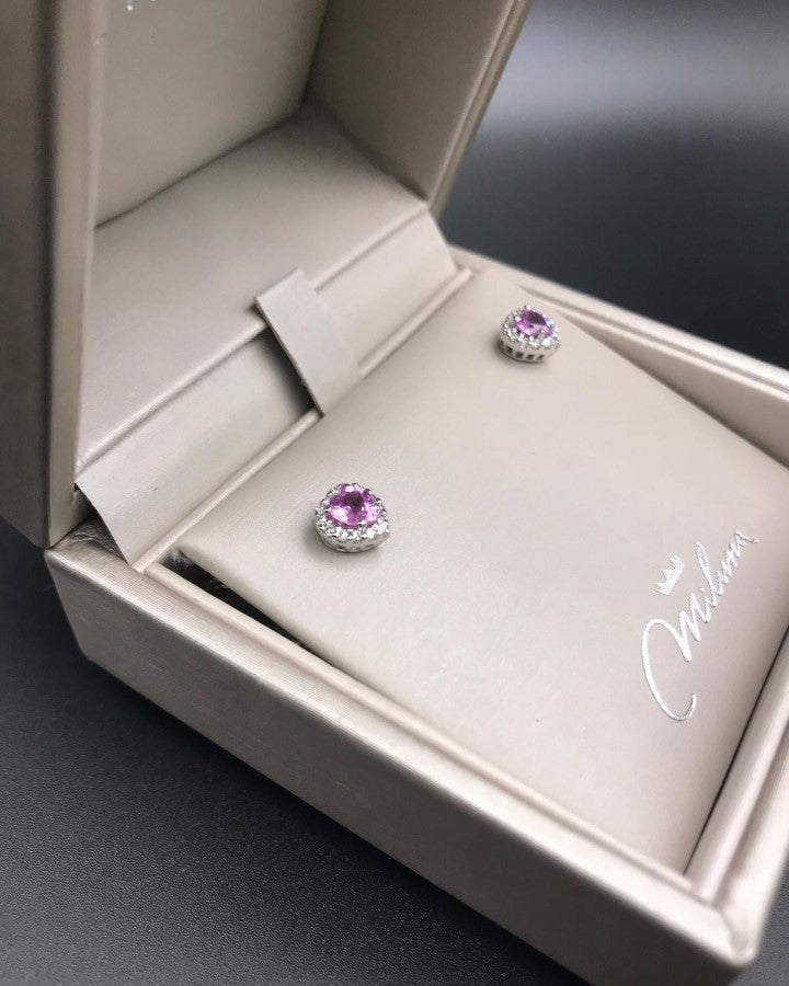 Orecchini Cuore Miluna in Oro Bianco con Diamanti e Zaffiri Rosa