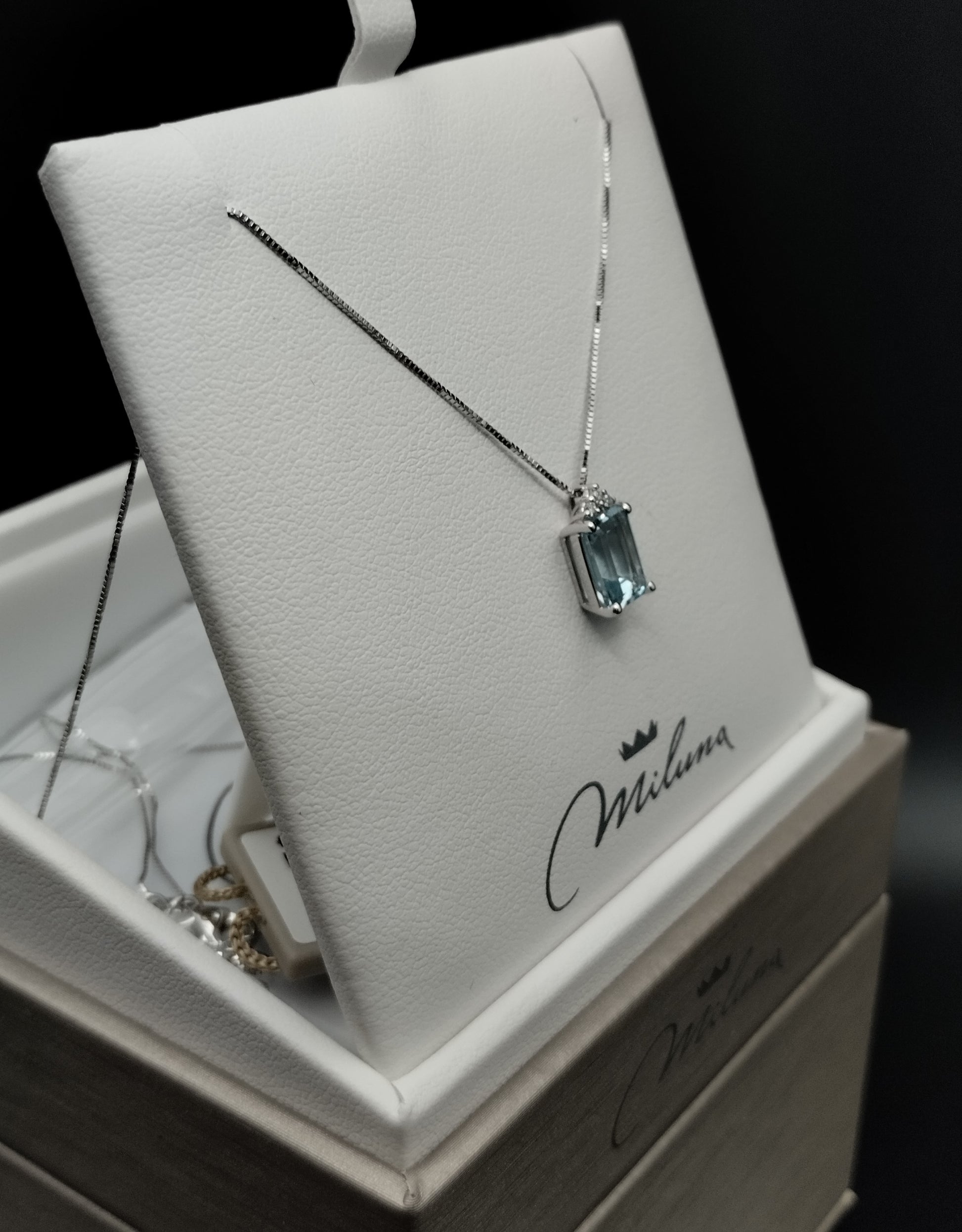 Collana Miluna in Oro Bianco con Diamanti e Acquamarina