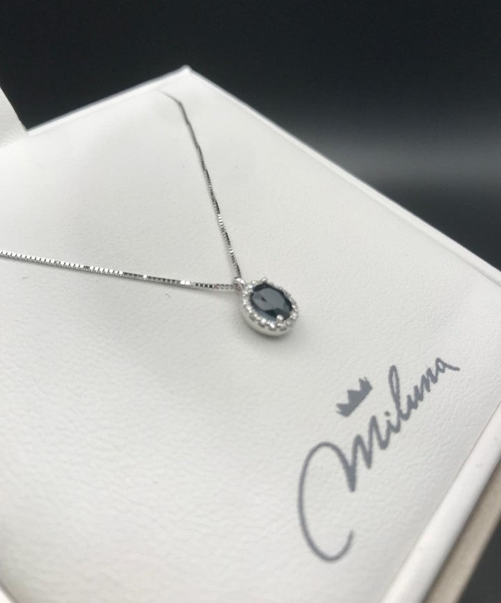 Collana Miluna in Oro Bianco con Diamanti e Zaffiro