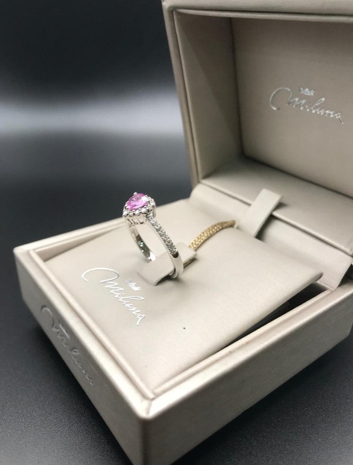Anello Cuore Miluna in Oro Bianco con Diamanti e Zaffiro Rosa