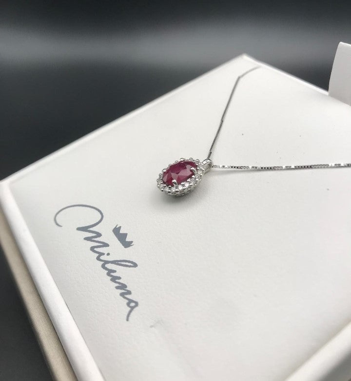 Collana Miluna in Oro Bianco con Diamanti e Rubino