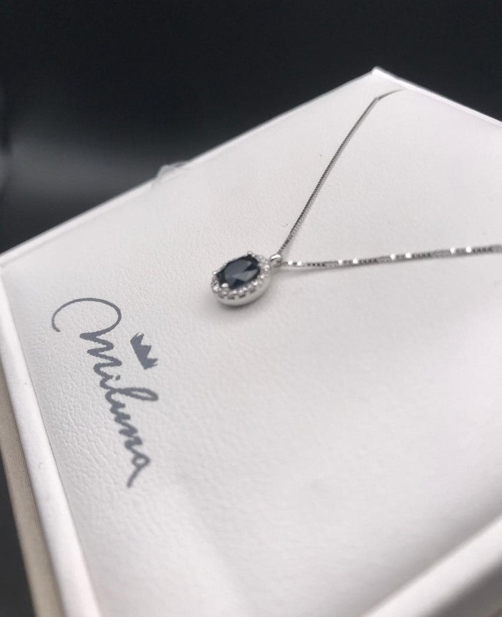 Collana Miluna in Oro Bianco con Diamanti e Zaffiro