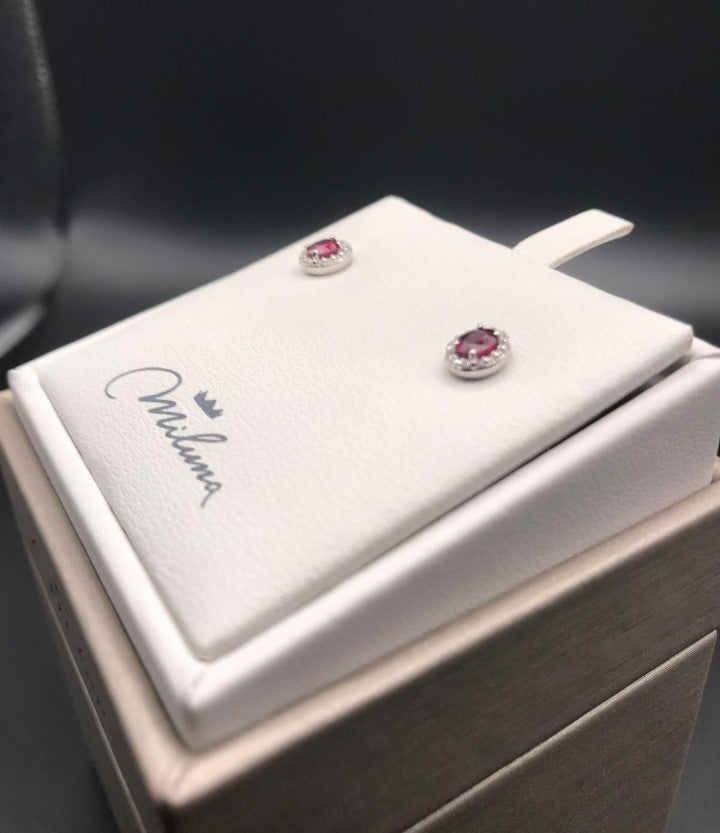Orecchini Miluna in Oro Bianco con Diamanti e Rubini