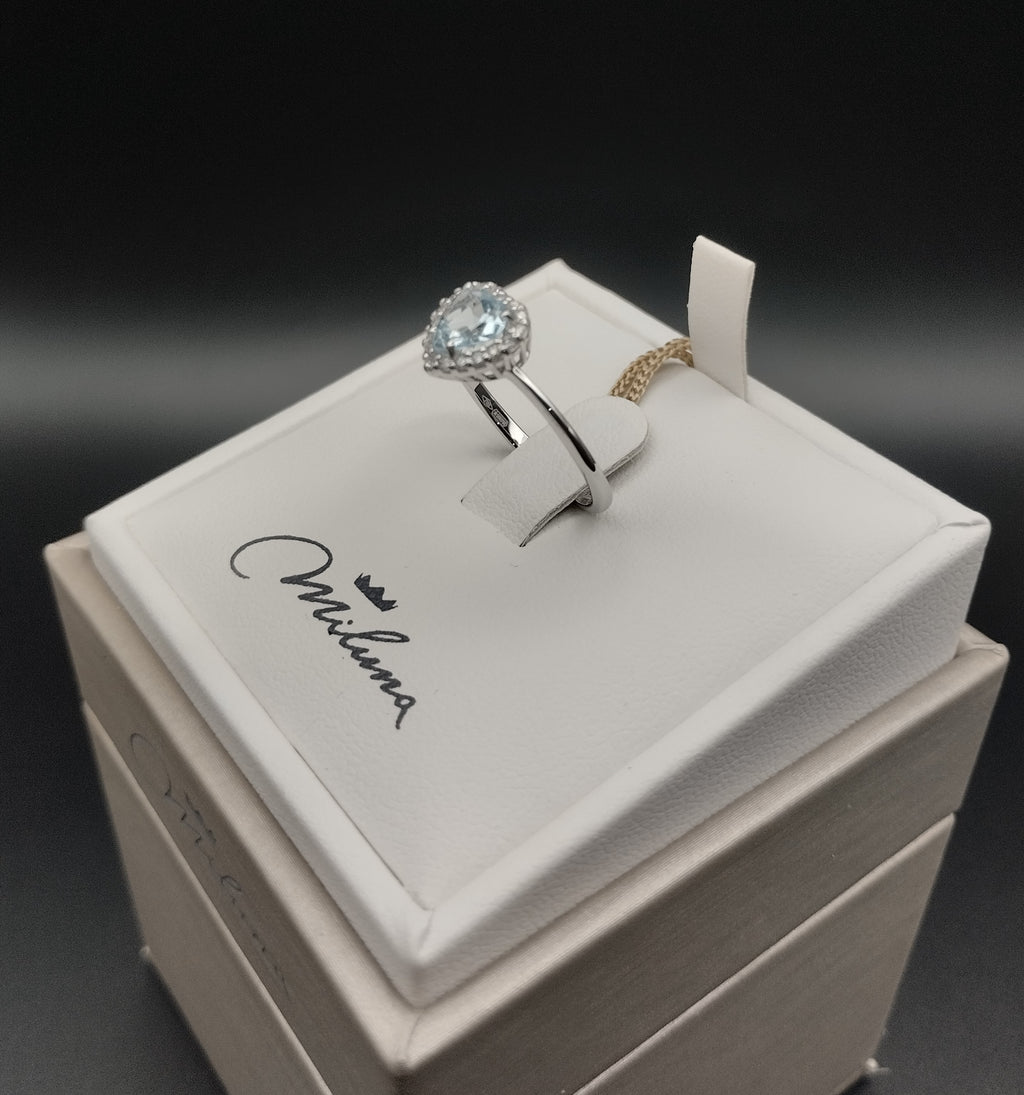 Anello Cuore Miluna in Oro Bianco con Diamanti e Acquamarina