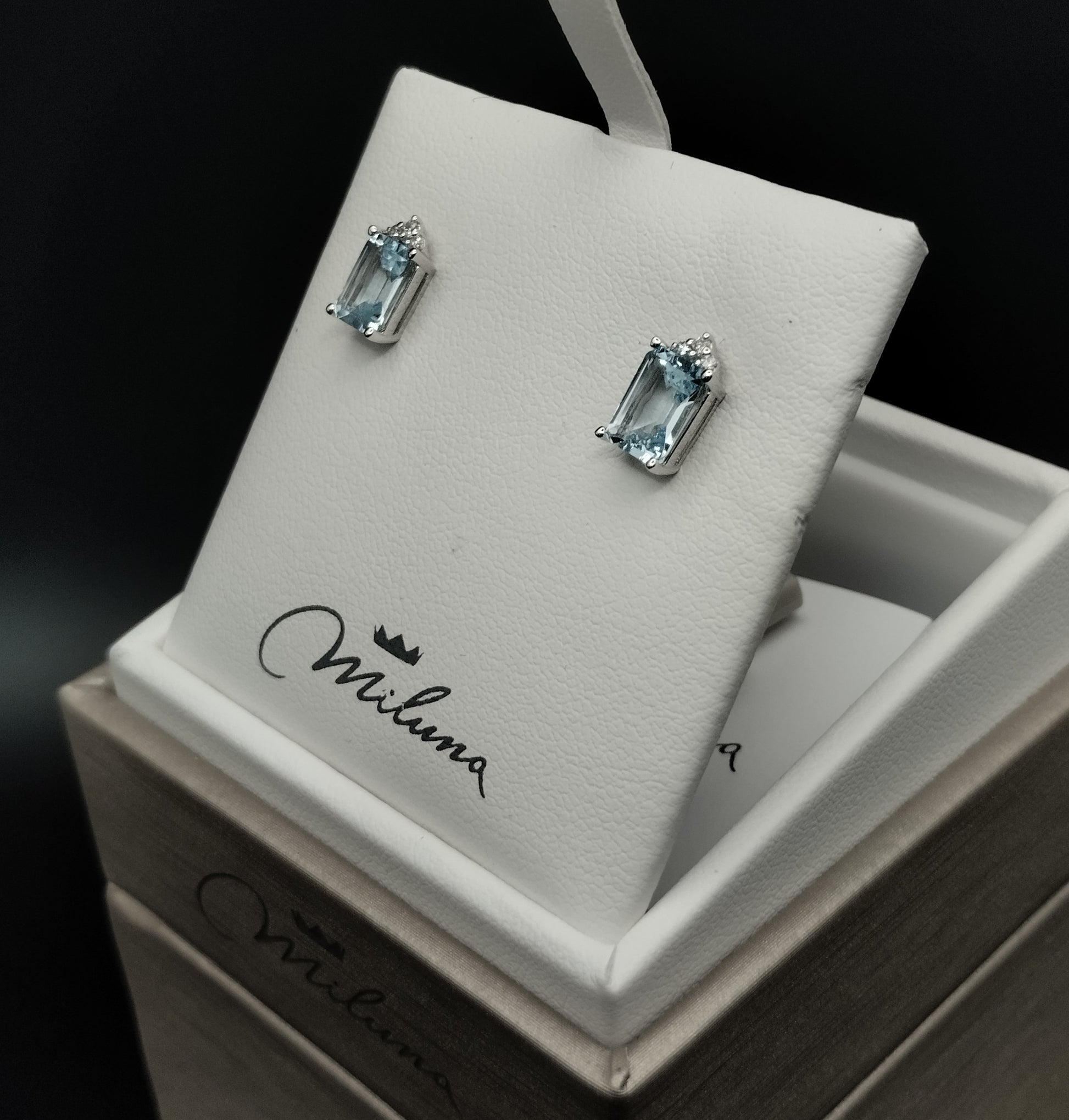 Orecchini Miluna in Oro Bianco con Diamanti e Acquamarine