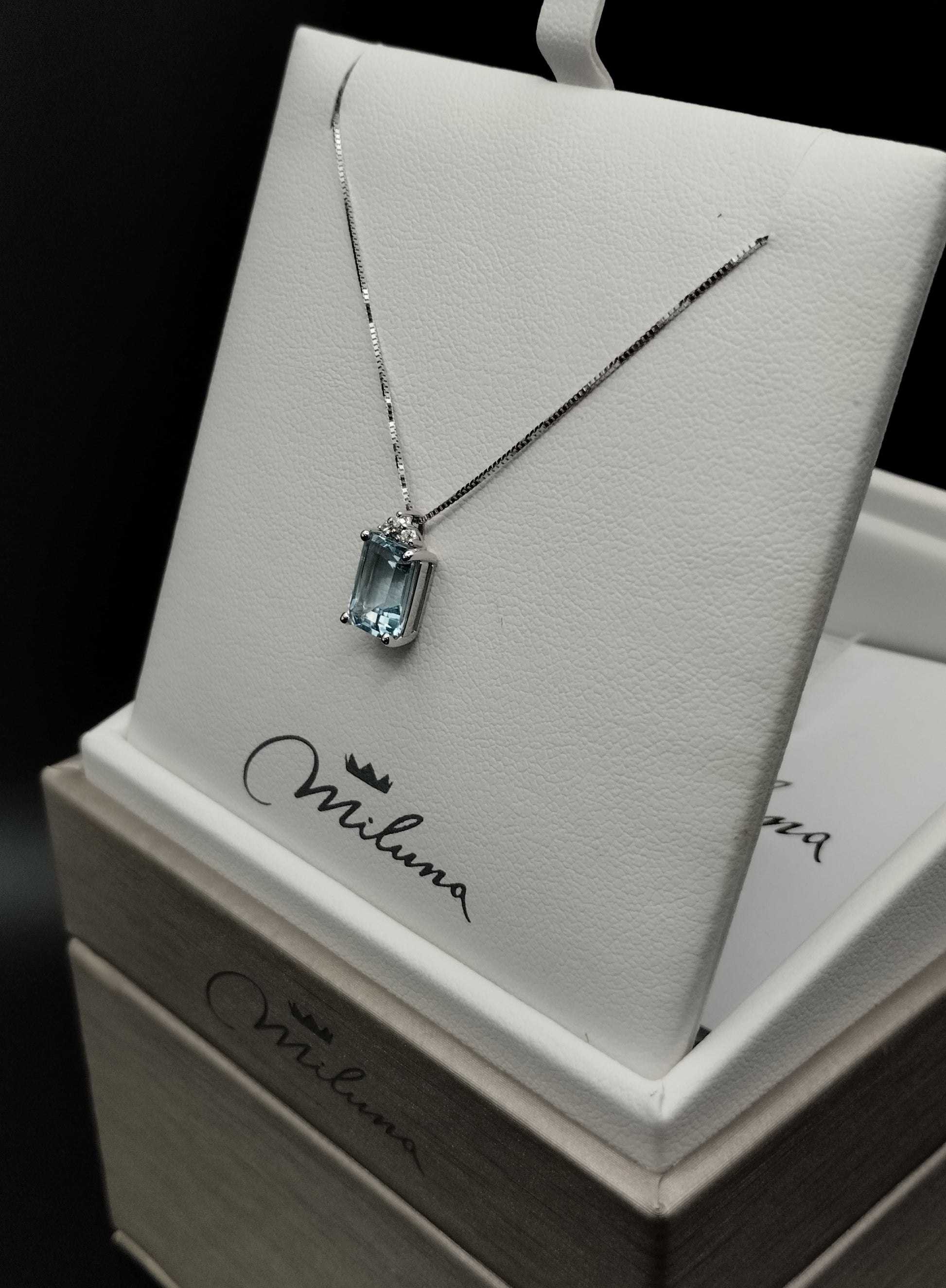 Collana Miluna in Oro Bianco con Diamanti e Acquamarina