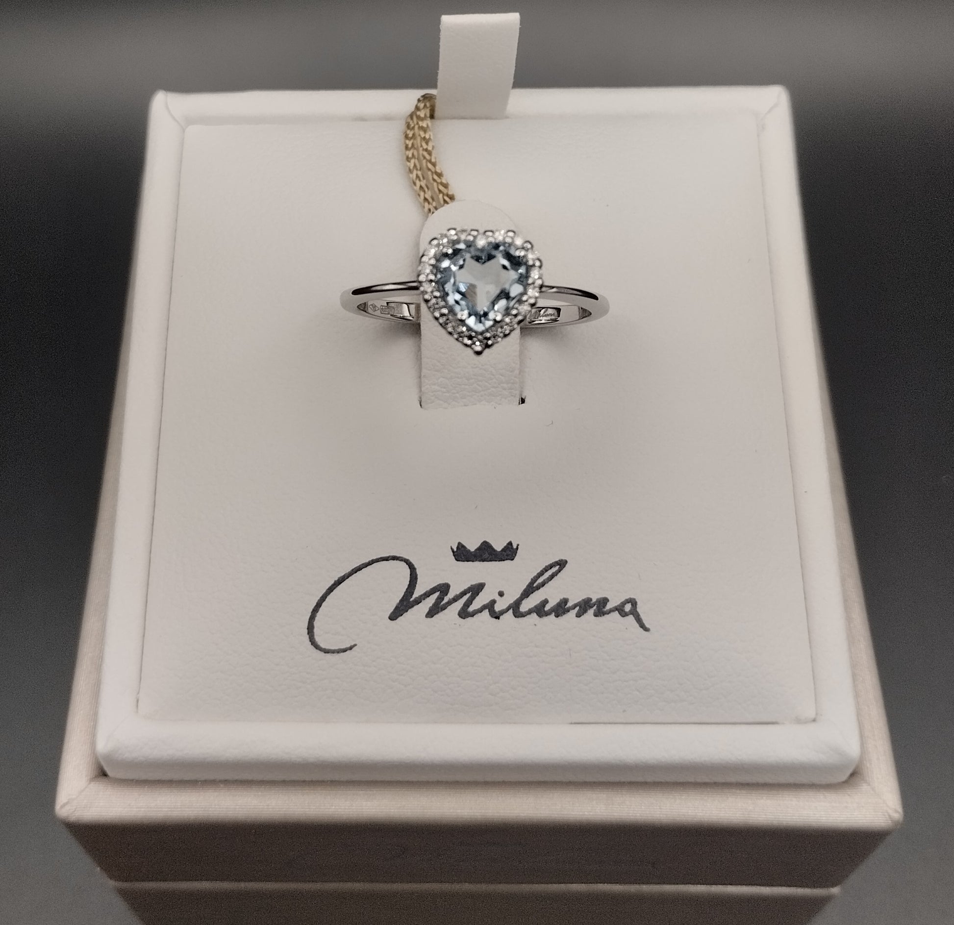 Anello Cuore Miluna in Oro Bianco con Diamanti e Acquamarina