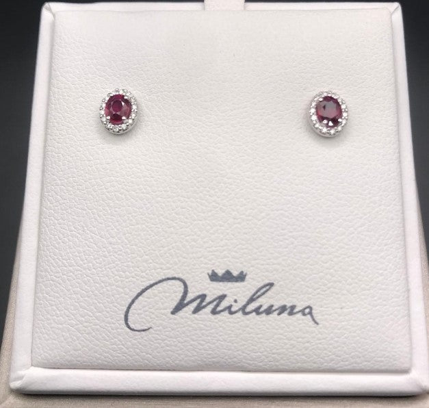Orecchini Miluna in Oro Bianco con Diamanti e Rubini