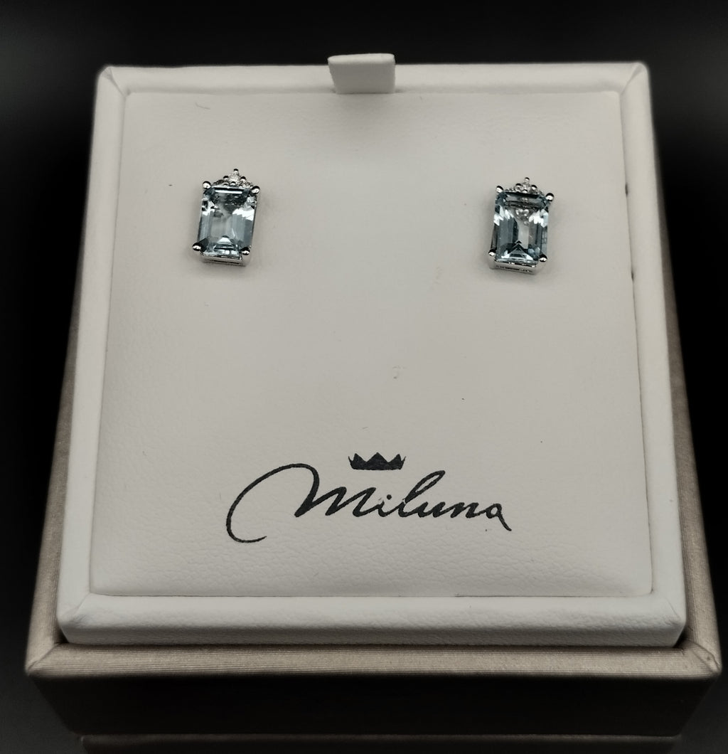 Orecchini Miluna in Oro Bianco con Diamanti e Acquamarine
