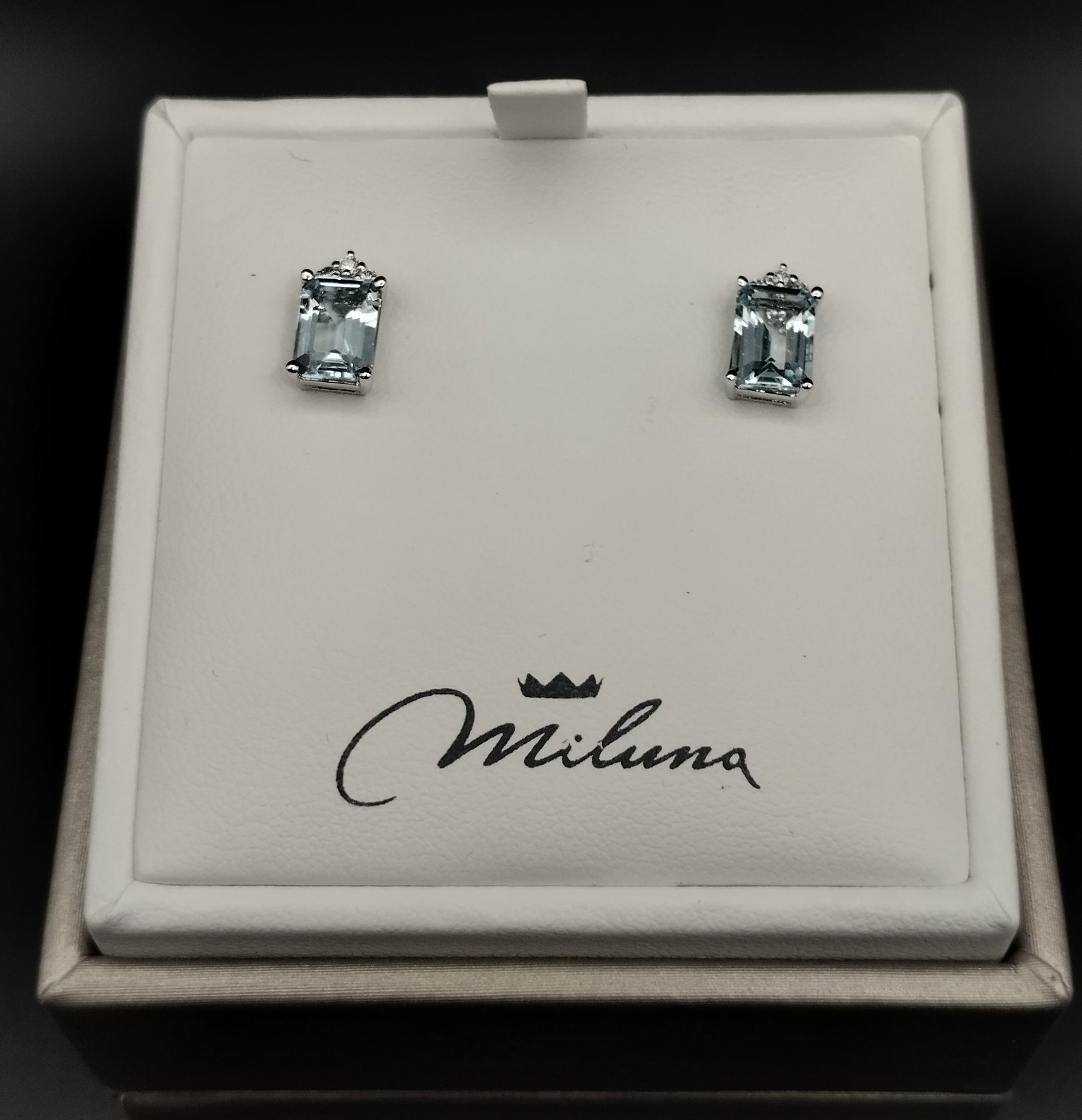 Orecchini Miluna in Oro Bianco con Diamanti e Acquamarine