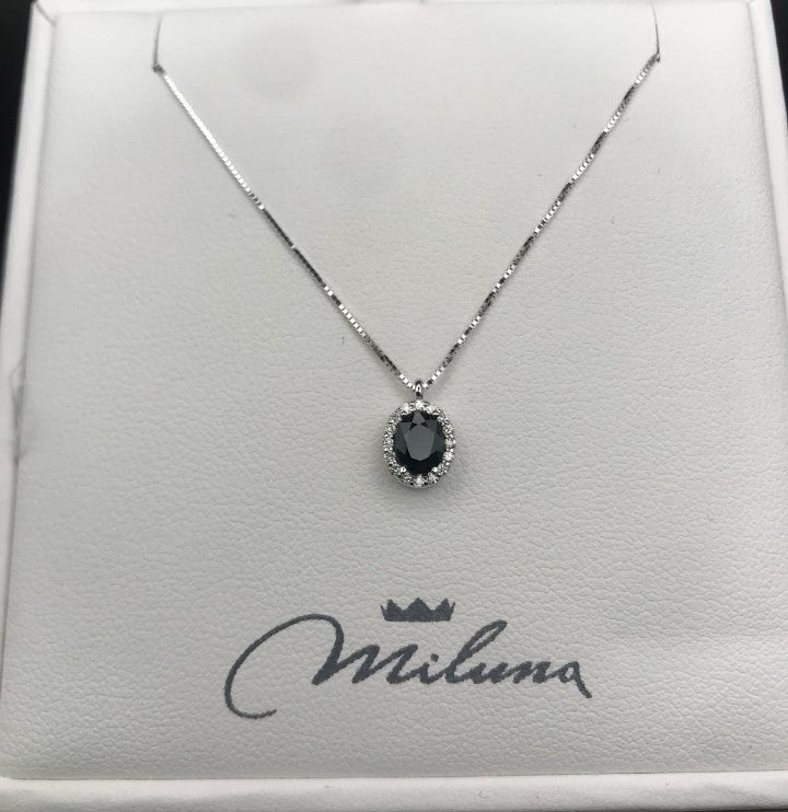 Collana Miluna in Oro Bianco con Diamanti e Zaffiro