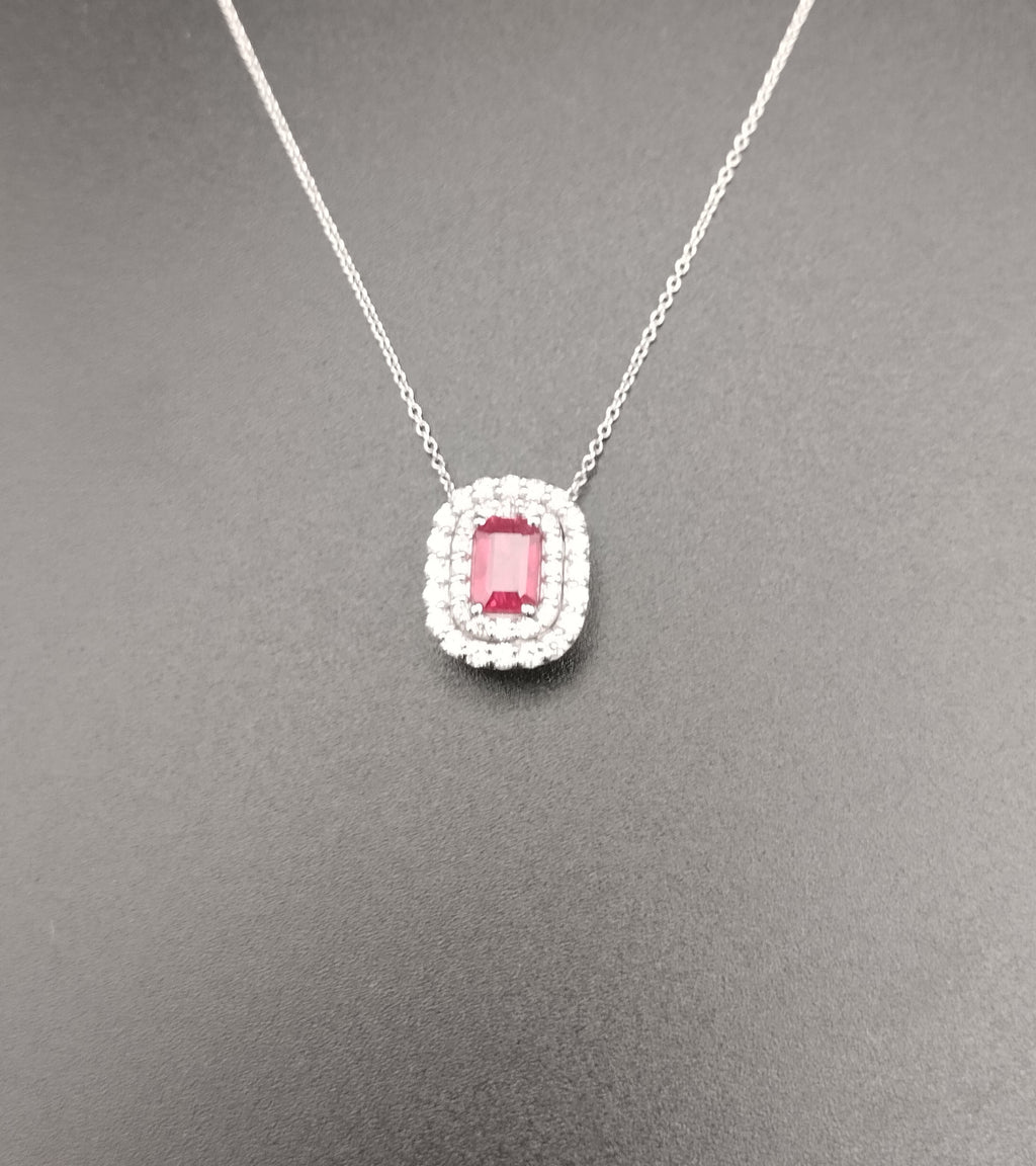 Collana in Oro Bianco con Diamanti e Rubino — Creazione Gusci