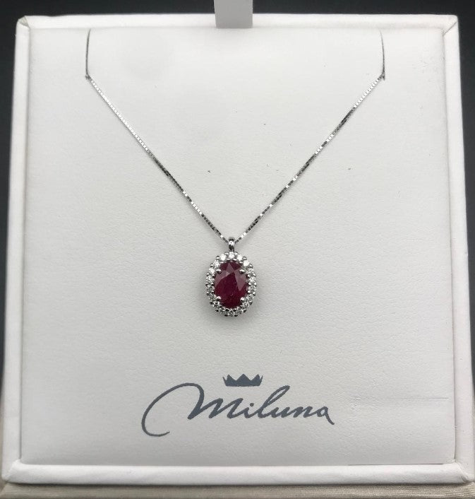 Collana Miluna in Oro Bianco con Diamanti e Rubino