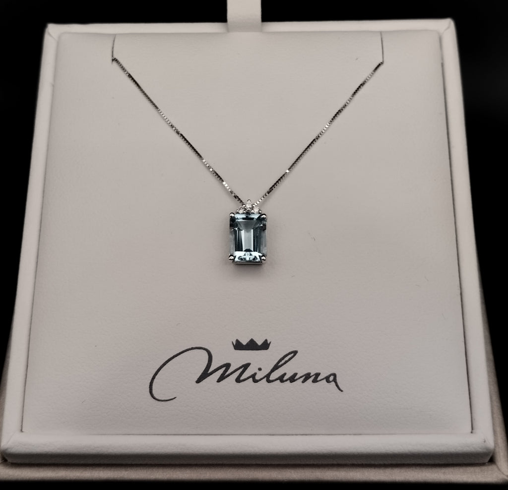 Collana Miluna in Oro Bianco con Diamanti e Acquamarina