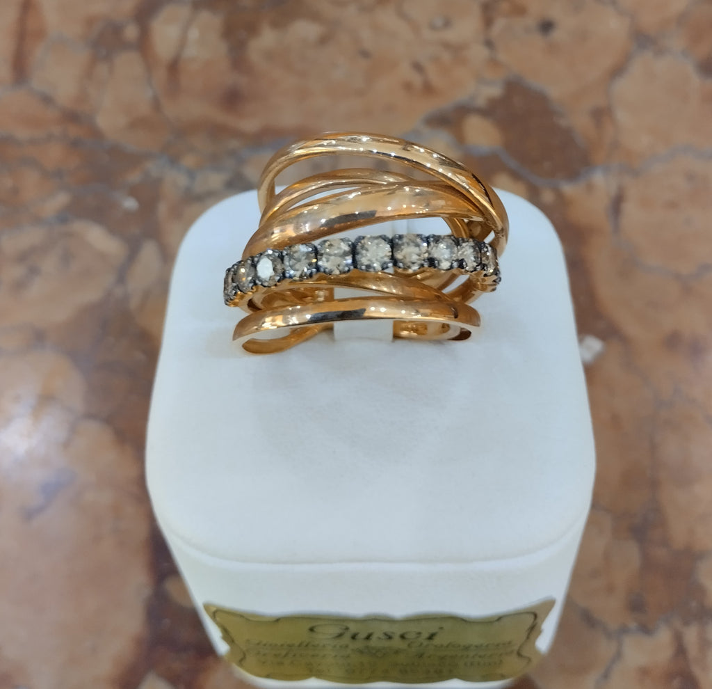 Anello Fascia in Oro Rosa con Diamanti Brown 1,11 ct — Creazione Gusci