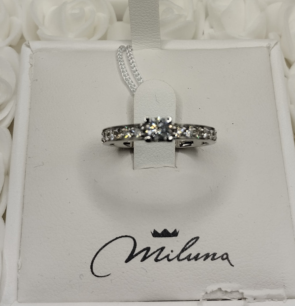 Anello Solitario Fascia Miluna in Oro Bianco e Diamante