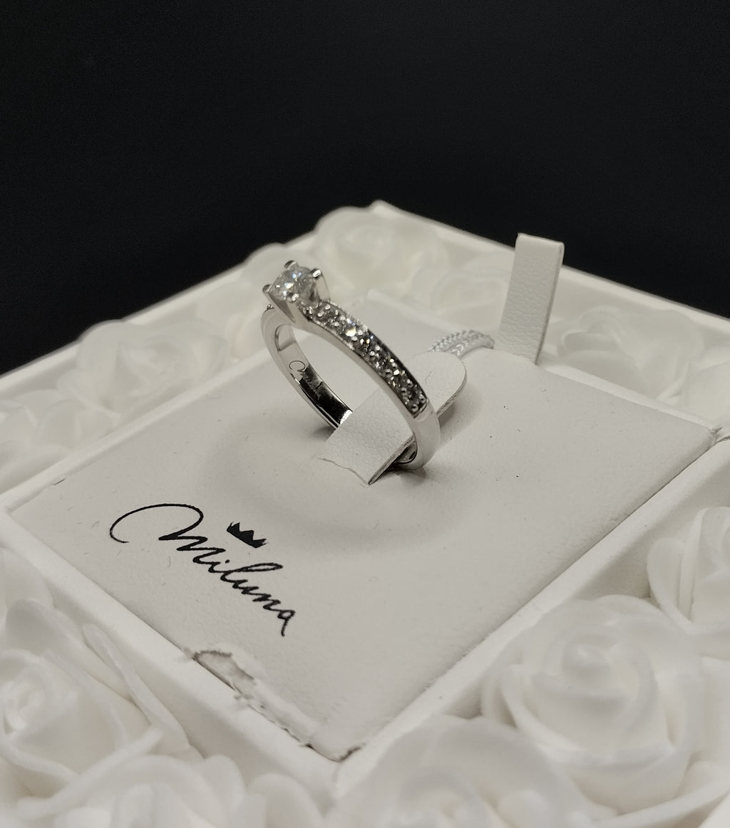 Anello Solitario Fascia Miluna in Oro Bianco e Diamante