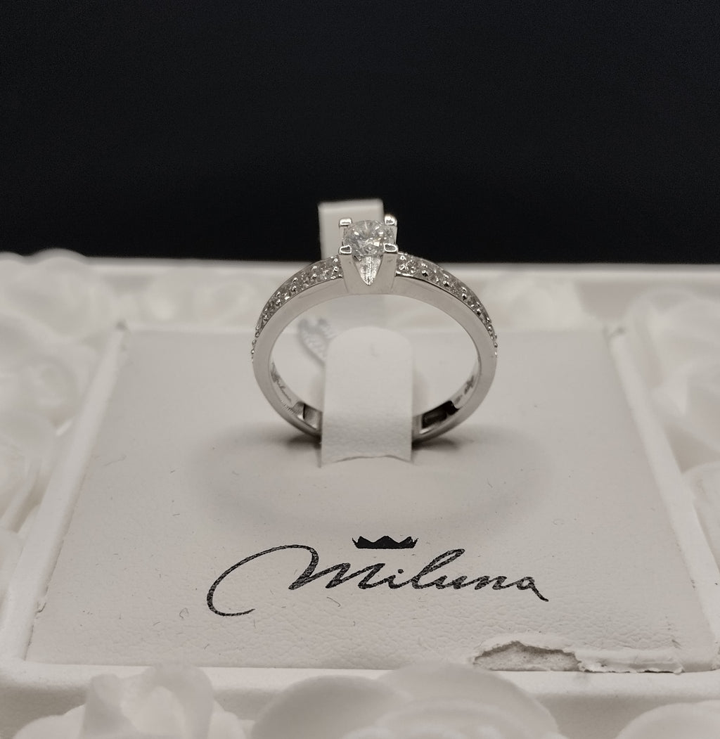 Anello Solitario Fascia Miluna in Oro Bianco e Diamante