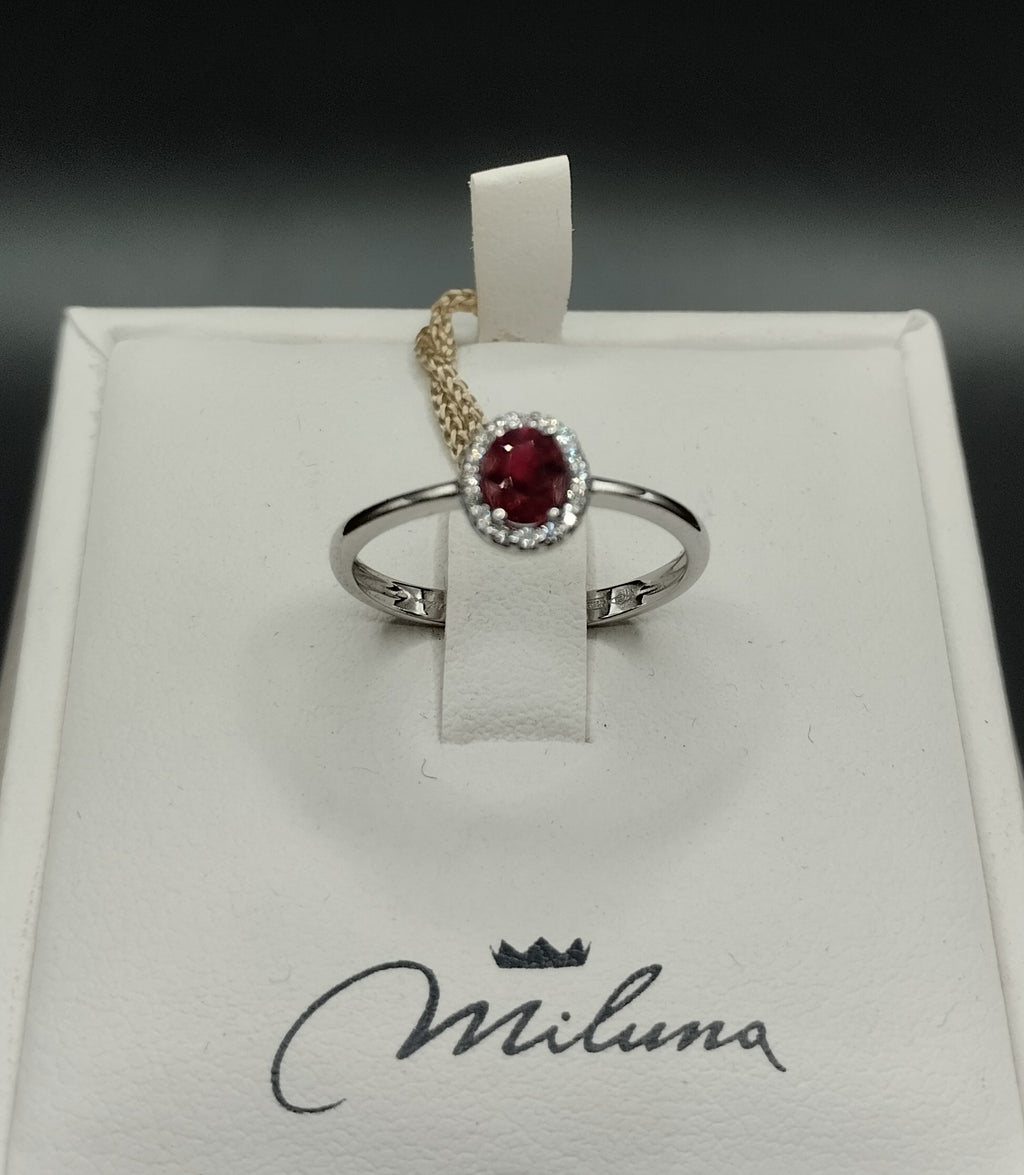 Anello Miluna in Oro Bianco con Diamanti e Rubino