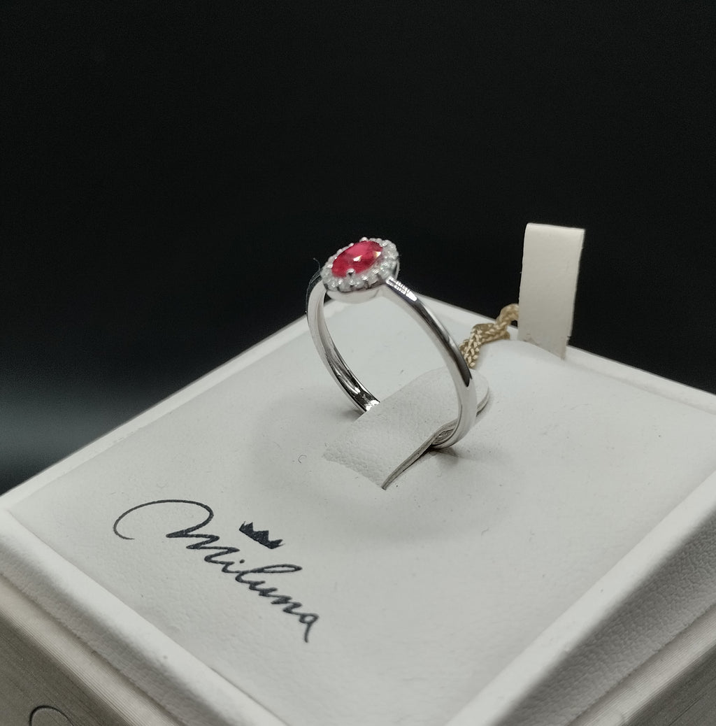 Anello Miluna in Oro Bianco con Diamanti e Rubino