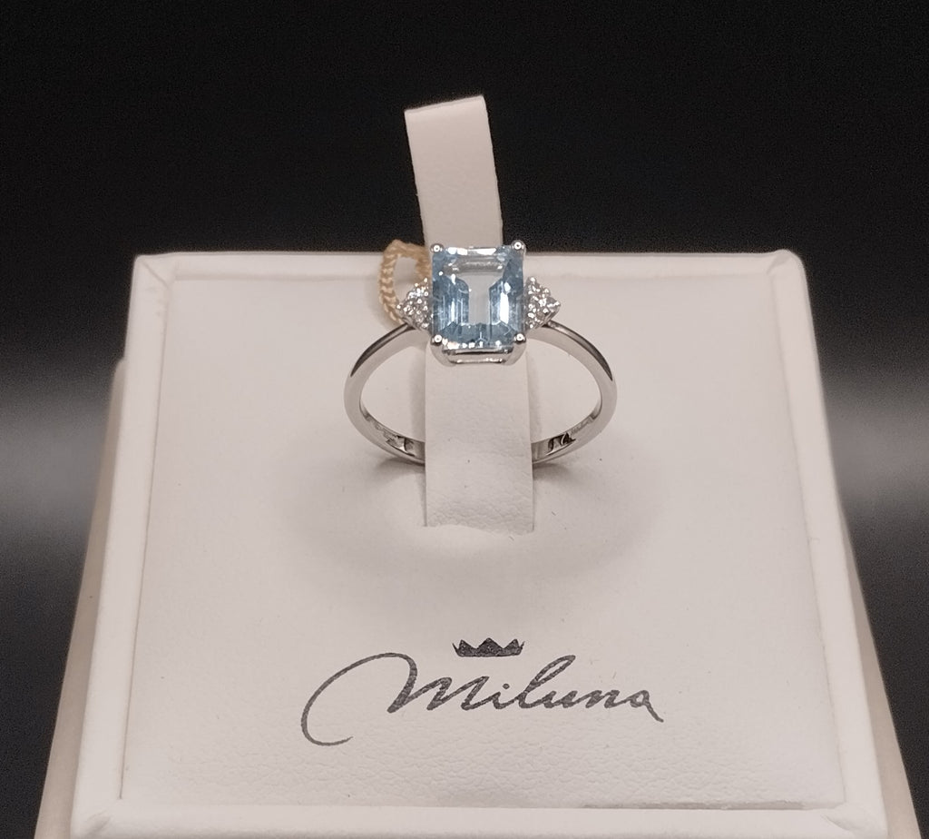 Anello Miluna in Oro Bianco con Diamanti e Acquamarina